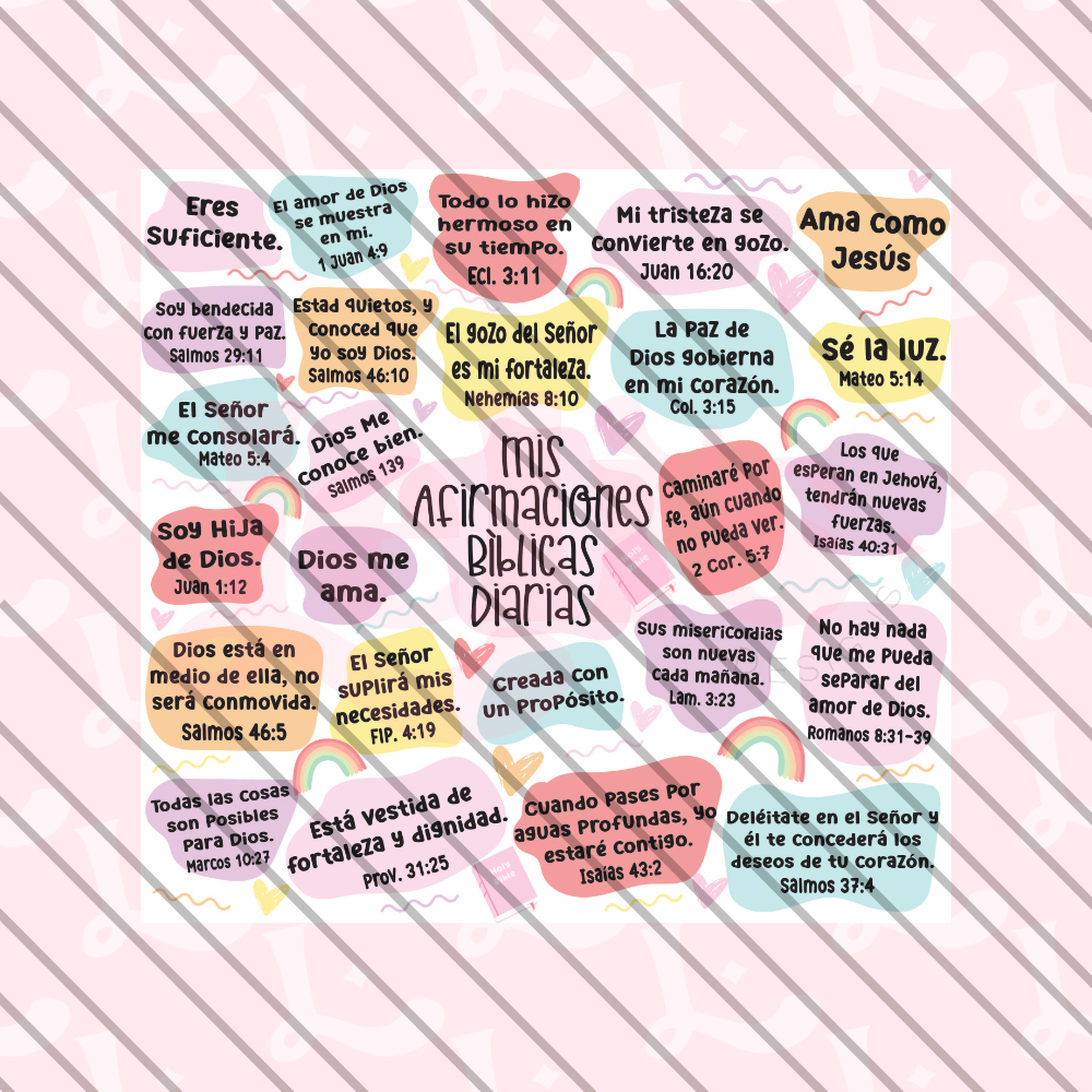 Mis Afirmaciones Bíblicas Tumbler Wrap 20oz PNG DIGITAL TEMPLATE