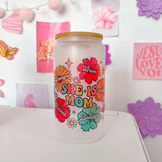 Mom Flowers Glass Can