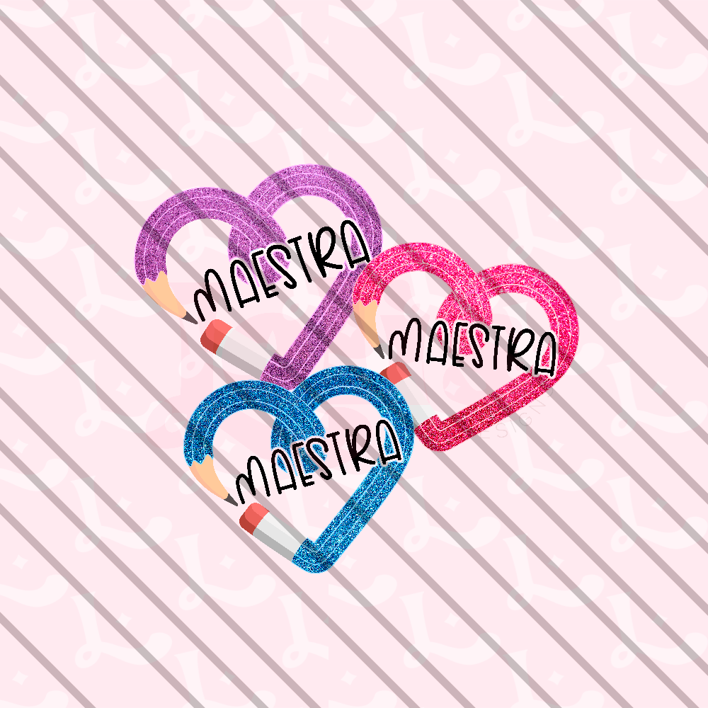 Maestra Glitter Heart Bundle PNG DIGITAL DESIGN